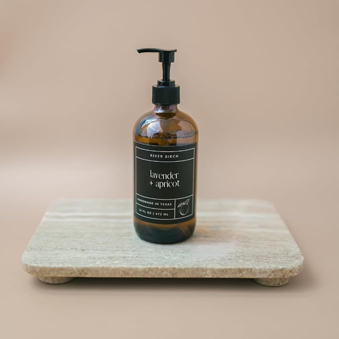 River Birch Lavender + Apricot Scented Natural Hand Soap - Handmade Soap - Moisturizing Hand Wash with Amber Glass Dispenser - Luxury Scented Hydrating Hand Soap - Vegan and Non-Toxic - 16 Fl Oz