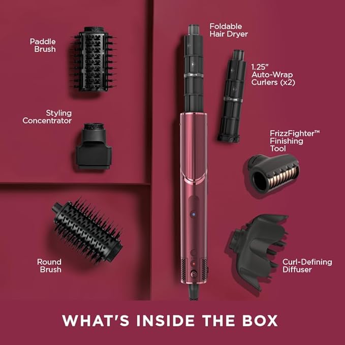 Shark FlexStyle Air Styling & Drying System, Powerful Hair Dryer Brush & Multi-Styler with Auto-Wrap Curlers, Diffuser, Paddle Brush, Round Brush, Concentrator Attachment, Black Cherry, HD457CR
