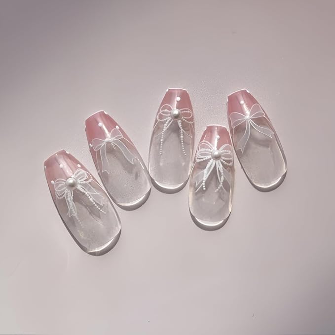 White Bow Nail Stickers for Nail Art 5D Self Adhesive White Nails Art Stickers Bow Nail Decals with Rhinestone Design Embossed Bow Decoration Accessories for Women Girls