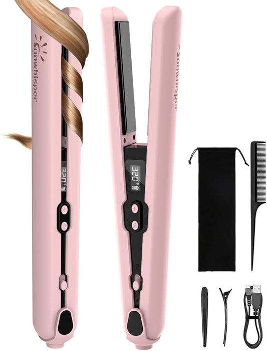 9600mAh Cordless Flat Iron Hair Straightener Rechargeable, Cordless Hair Straighteners for Women, Wireless Straightener for Car, 20 Million Negative Ions, LCD, 6 Adjustable Temp(Pink)