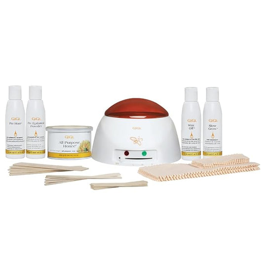 GiGi Student Starter Waxing Kit - All-Purpose Honee Hair Removal Wax Kit with Wax Warmer, Pre & Post Care, Muslin Strips, and Applicators - At-Home & Salon Use for Face, Body, Arms, and Legs