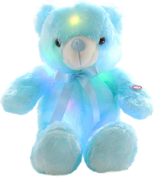 LED Teddy Bears Stuffed Animals, Cute Glow Bear Plush Toys Creative Colorful Luminous Light Up Doll Gifts for Bedroom, Kids, Baby, Valentine,Blue,18 inch