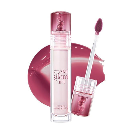 CLIO CRYSTAL GLAM TINT (CHERRY SERIES 026 MAUVE CHERRY), Glossy Finish, Lightweight, Buildable, Glass-Like, Smoothing, Long-Lasting, Vivid, Transparent, Shiny, Moisturizing Lip Stain, Korean Lip Tint