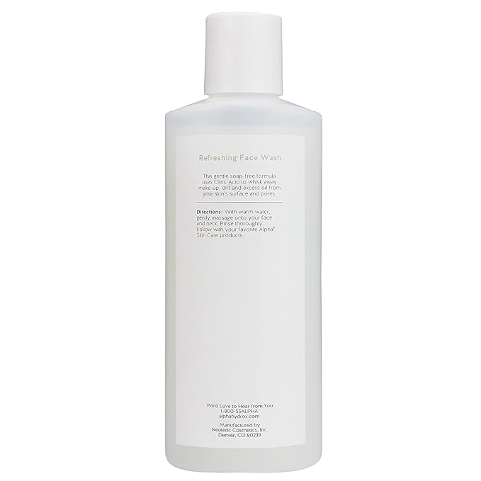 Alpha Skin Care Refreshing Face Wash, Gentle Soap-Free Formula, Citric AHA, Cleanses, Purifies, Tones & Restores pH, All Skin Types, Removes Make-Up & Oil, Anti-Aging Ingredients, 6 Oz, Pack of 2