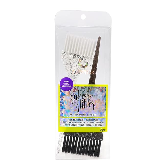 Colortrak Galaxy Glitter 2 Piece Hair Brush Set for Highlighting and Coloring Hair Sections, Includes 1 2.5 Inch Wide Celestial Glow Soft Bristles and 3 Inch Wide Meteor Shower Stiff Bristle Brush