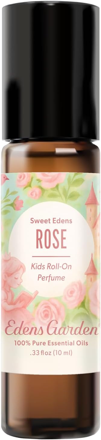 Edens Garden Rose Kids Roll-On Perfume – Pre-Diluted Essential Oil Floral Blend, Natural Aromatherapy, Skin Safe Gift for Girls, 10 ml (.33 fl oz)