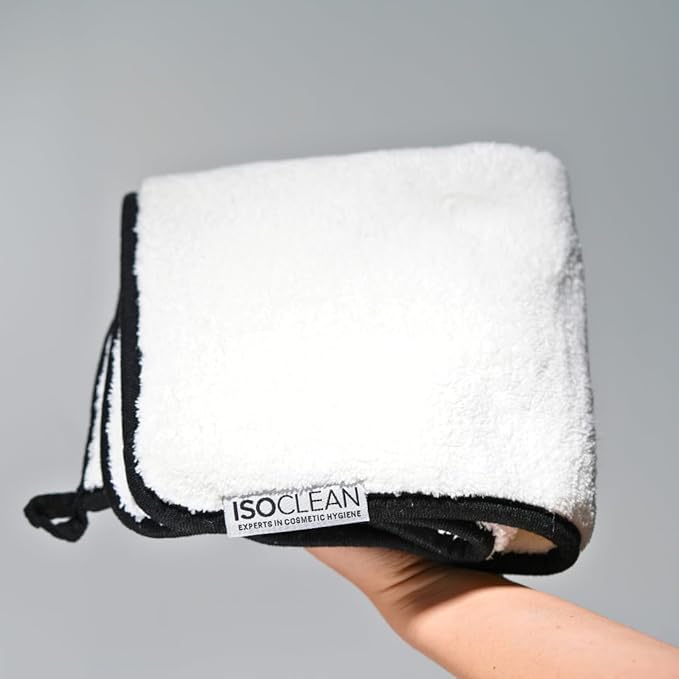 Isoclean Microfibre Towel - Absorbant Soft Fabric Towel for Makeup Brush Cleaning with Reinforced Edges, Machine Washable and Reusable for Delicate Makeup Brushes, 8x8 Inches, Small