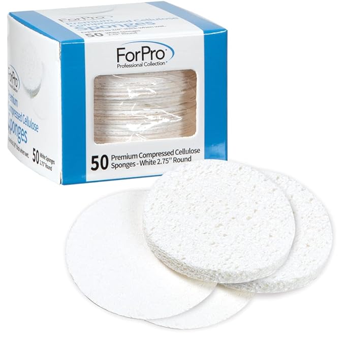 ForPro Professional Collection Premium Compressed Facial Sponges, 50-Count Cellulose Sponges for Facial Cleaning, Exfoliating and Makeup Removal, 2.75" Round, White