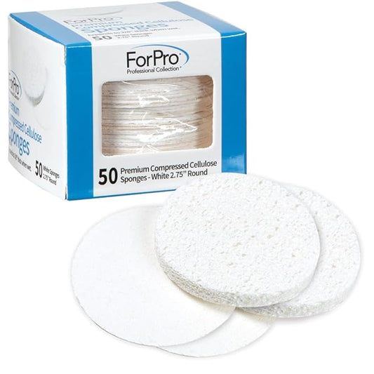 ForPro Professional Collection Premium Compressed Facial Sponges, 50-Count Cellulose Sponges for Facial Cleaning, Exfoliating and Makeup Removal, 2.75" Round, White