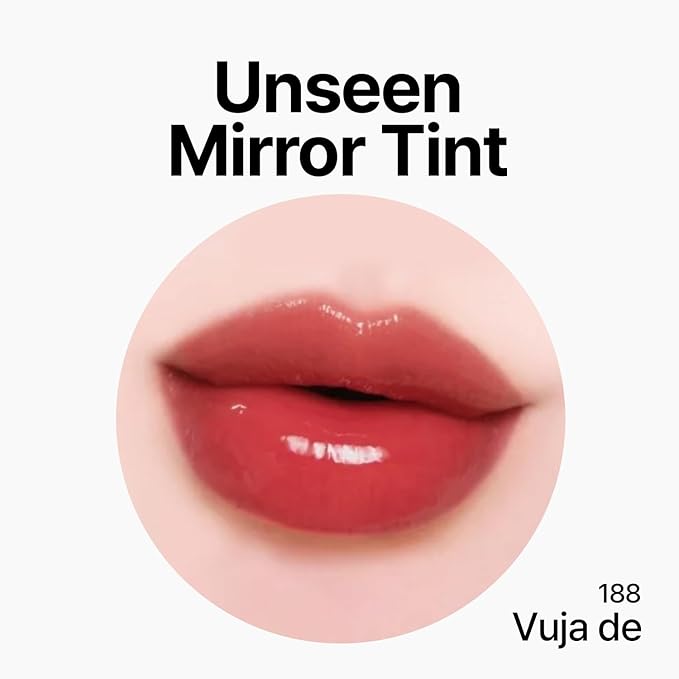 Unseen Mirror Lip Tint, High-Gloss, Non-Sticky, Long-Lasting Stain, Blendable, Clear Shades 3.5g (188 Vuja de, 0.12 Ounce (Pack of 1))