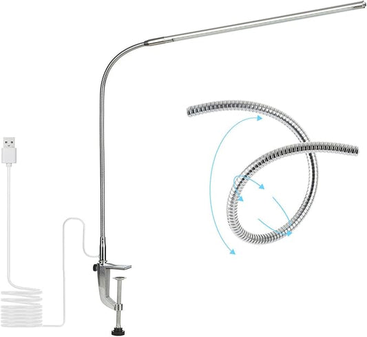 USB LED Desk Lamp, Adjustable Clip On Nail Lamp Light Eye Care Gooseneck 360° Swivel with Switch LED Clamp Light for Manicure Reading Tattoo