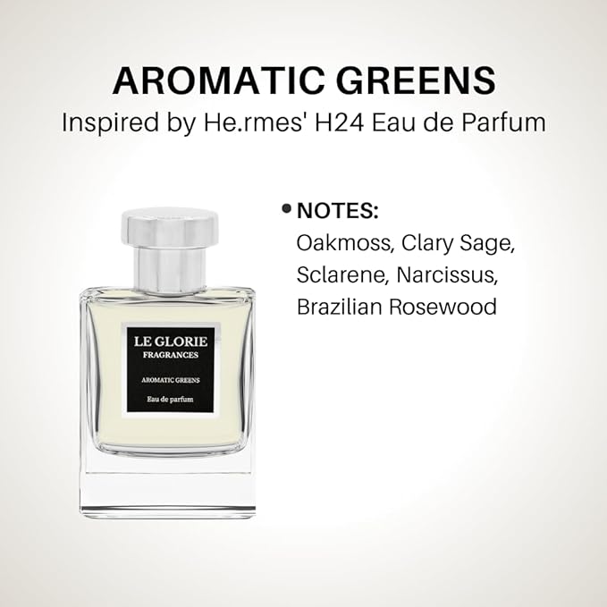 Inspired by He.rmes H24 EDP, Aromatic Greens Eau de Parfum, Long Lasting 12-14 Hours Perfume Spray for Men, Unisex, All Skin Types, Cruelty Free - 1.7 oz 50ml
