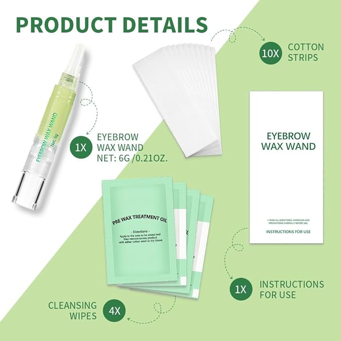 Eyebrow Wax Kit for Hair Removal,Waxing Strips for Eyebrows Women, Eyebrow Waxing Kit with Wax Pen Hair Removal (10 Pcs Cotton Strips 4 Pcs Cleansing Wipes)