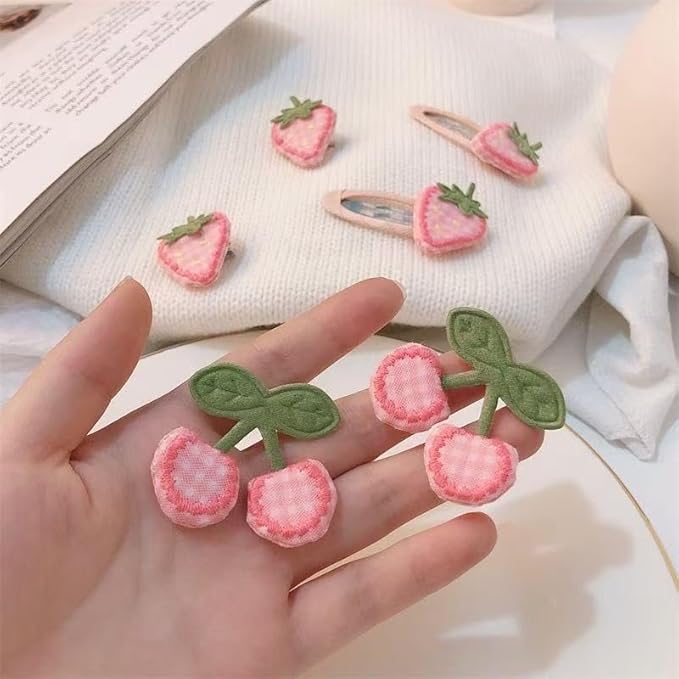 4Pcs Pink Fabric Cherry Hair Clips for Women Girls Sweet Hairpins Pink Barrettes Duckbill Hair Accessories, Cute Clips and Barrettes for Beauty and Personal Care