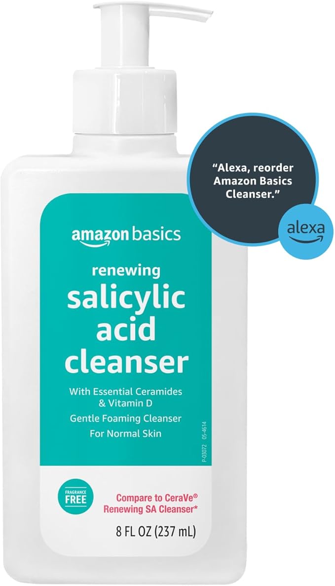 Amazon Basics Cleanser Face Wash - Renewing Salicylic Acid with Ceramides & Vitamin D, 8 fl oz, 1-Pack