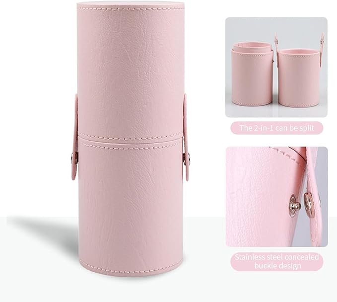 Makeup Brush Holder, Makeup Brush Organizer for Vanity, Portable Waterproof PU Leather Travel Makeup Brush Case Bag (Pink)