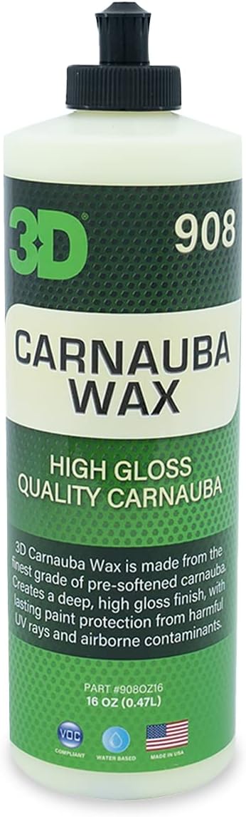 3D Carnauba Wax – Liquid Brazilian #1 Grade Wax for Deep Gloss & UV Protection | Easy Application | Safe on All Paint | Non-Staining Formula | Made in USA | 16 oz