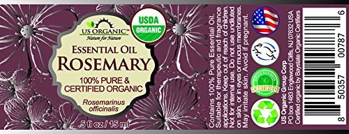 US Organic 100% Pure Rosemary Essential Oil, USDA Certified Organic 100% Pure, Steam Distilled, for Hair Growth, Scalp, Face, Skin, and Aromatherapy (Size Variations Available) (15 ml)