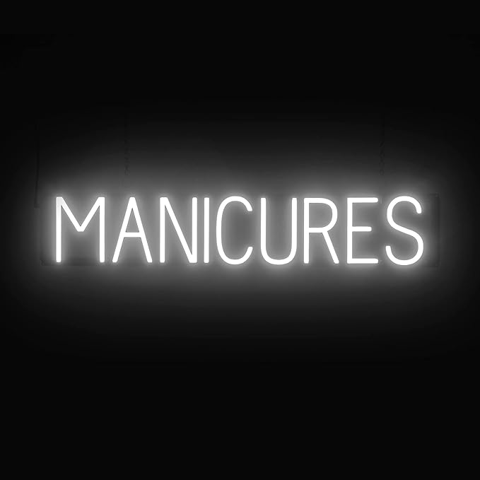 SpellBrite MANICURES Sign | Nail Salon-Related Sign with Neon Look, White LED Light Source | 33.9" x 6.3"