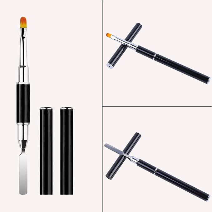 Dual-Ended Polygel Brush & Picker Brush, 2 IN 1 Design Poly Gel Nail Art Brushes Tool, Stainless Steel Manicure Spatula Builder for PolyGel UV Acrylic Nails Extension (6pcs)