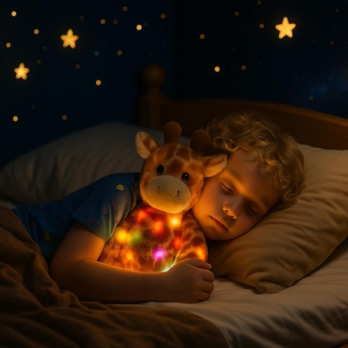 Hopearl LED Musical Stuffed Giraffe Lighting Up Singing Plush Toy Adjustable Volume Lullaby Animated Soothe Birthday Festival for Kids Toddlers Boys Girls, Orange, 11''