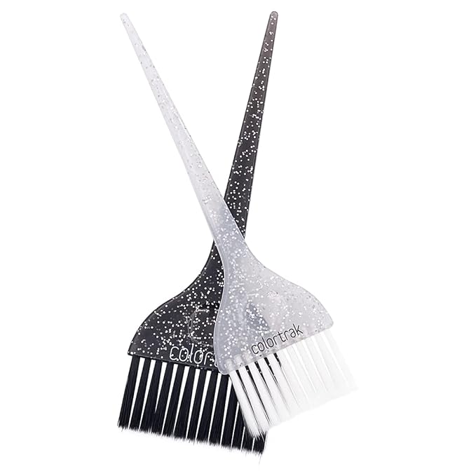 Colortrak Galaxy Glitter 2 Piece Hair Brush Set for Highlighting and Coloring Hair Sections, Includes 1 2.5 Inch Wide Celestial Glow Soft Bristles and 3 Inch Wide Meteor Shower Stiff Bristle Brush