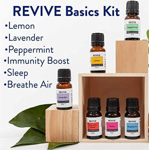 Basics Kit with Halo Diffuser by Revive Essential Oils - 100% Pure Therapeutic Grade, for Diffuser, Humidifier, Massage, Aromatherapy, Skin & Hair Care