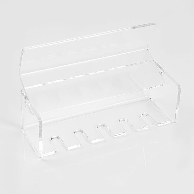 5 Slots Wall Mount Toothbrush Holder with Cover, Self Adhesive Toothbrush Storage Organizer for Shower, Toothbrush Hanger for Bathroom, Medicine Cabinet, Dorm (Clear)