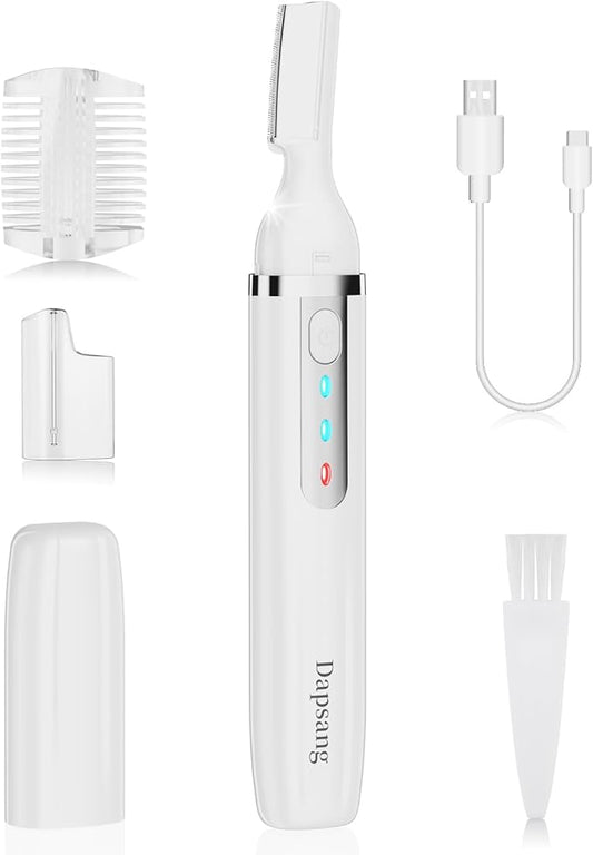 Eyebrow Trimmer, Electric Eyebrow Razor for Women Men, Rechargeable Painless LED Light Facial Hair Shaver Remover with Rinseable Blade for Face Lips Neck Leg
