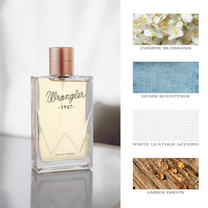 Wrangler 1947 Perfume by Tru Western, 2.5 fl oz, Jasmine, Denim, White Leather, and Amber Drops Scented Eau de Parfum