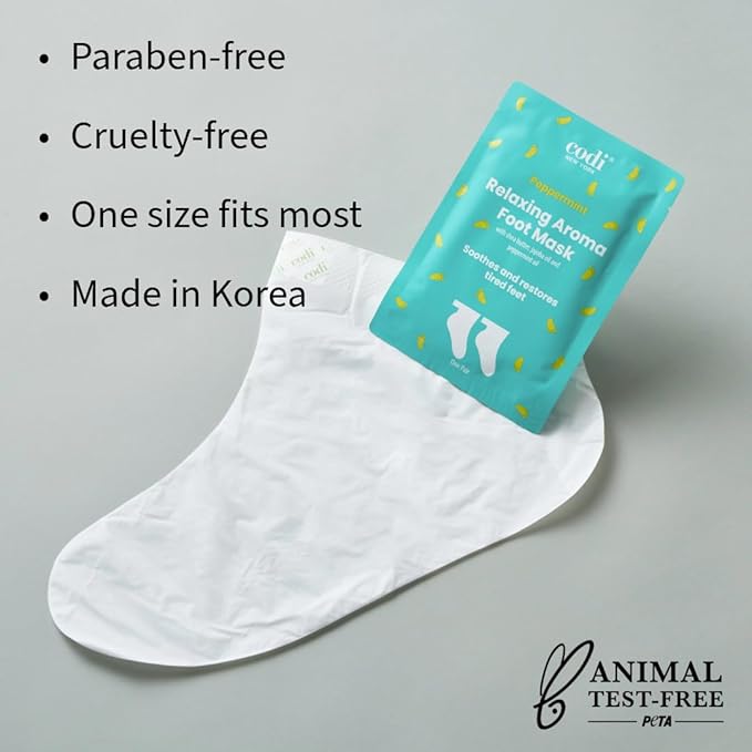 Relaxing Aroma Foot Mask 6 Pairs | Soothes & Restores Tired, Dry Feet | Hydrating Foot Treatment for Cracked Heels & Rough Skin | Home Spa Pedicure Socks | Made In Korea (Peppermint)