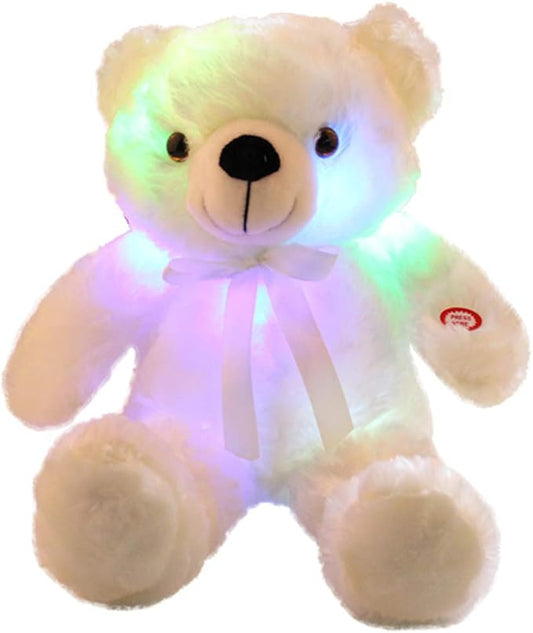 LED Teddy Bears Stuffed Animals, Cute White Glow Bear Plush Toys Creative Colorful Luminous Light Up Doll Gifts for Bedroom, Kids, Baby, Valentine,18 inch