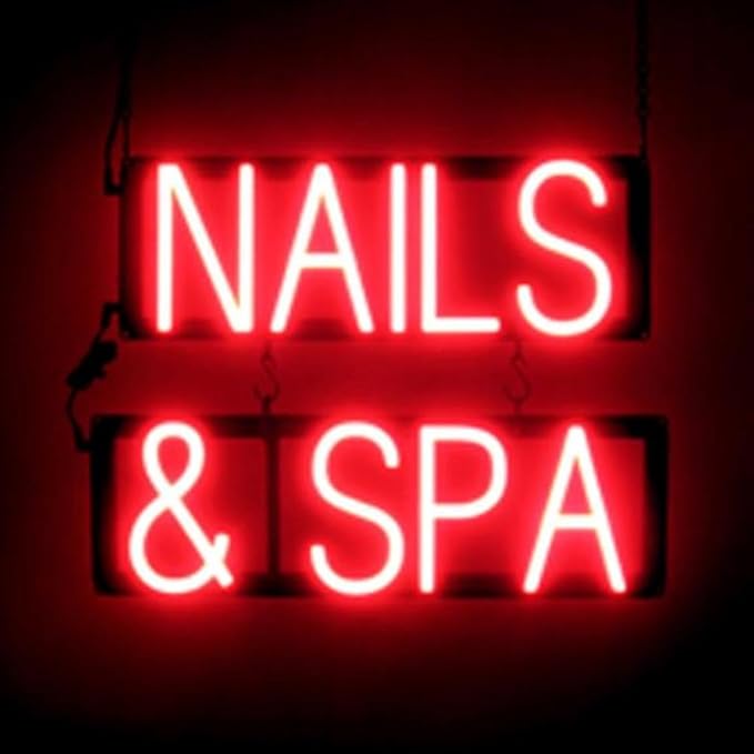 SpellBrite NAILS & SPA Sign | Nail Salon-Related Sign with Neon Look, Red LED Light Source | 19.6" x 15.0"