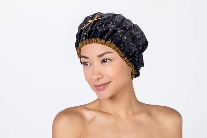 Reusable Shower & Bath Cap & Lined, Oversized Waterproof Shower Caps Large Designed for all Hair Lengths with PEVA Lining & Elastic Band Stretch Hem Hair Hat - Fashionista Starry Nights