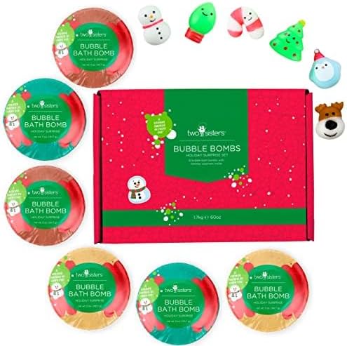 Christmas Bath Bombs for Kids with Surprise Toys Inside (6 Pack) - Holiday Gifts and Stocking Stuffers for Boys and Girls - Bubble Treats with Cheerful Scents, USA Made by Two Sisters