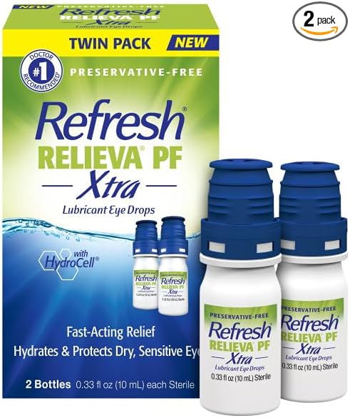 Refresh RELIEVA PF Xtra Preservative-Free Artificial Tears Lubricant Eye Drops, 2x0.33 fl oz (2x10mL), 2 Count