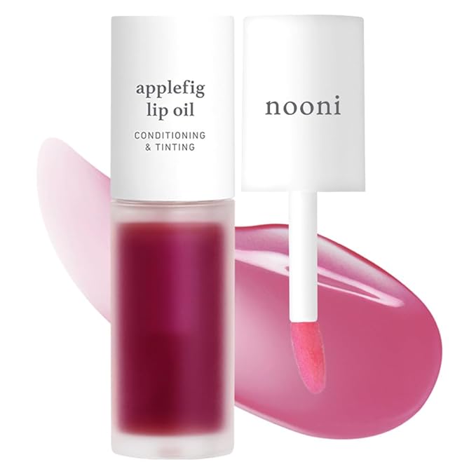NOONI Korean Lip Oil - Applefig | Long-Lasting, Moisturizing, Plumping, Revitalizing for Dry Lips, Waterproof, No Peel Off, Hydrating, Stocking Stuffers, Cute Stuff, 0.12 FL Oz