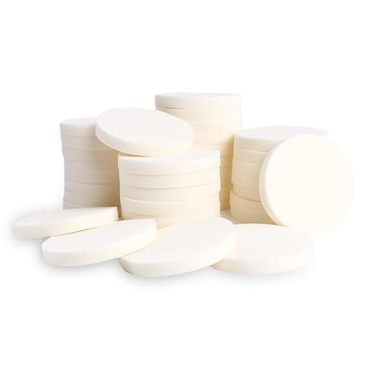 50Pcs White Makeup Sponge Cosmetic Sponge Round Foam Pad Beauty Makeup Eye Face Foundation Powders Blender for All Skin Types, Wet and Dry Dual Use