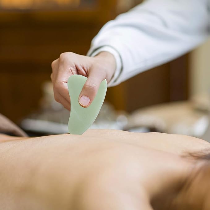 rosenice Gua Sha Facial Tools Guasha Tool Gua Sha Jade Stone for Face Skincare Facial Body Acupuncture Relieve Muscle Tensions Reduce Puffiness Festive Gifts (Green-Set)