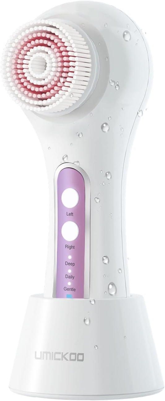 Face Scrubber Exfoliator, Rechargeable Facial Cleansing Brush with 2-Way Rotation & 3 Modes, 30-Day Runtime, 5 Brush Heads for SPA-Level Care, IPX7 Waterproof, Deep Cleaning for All Skin Types