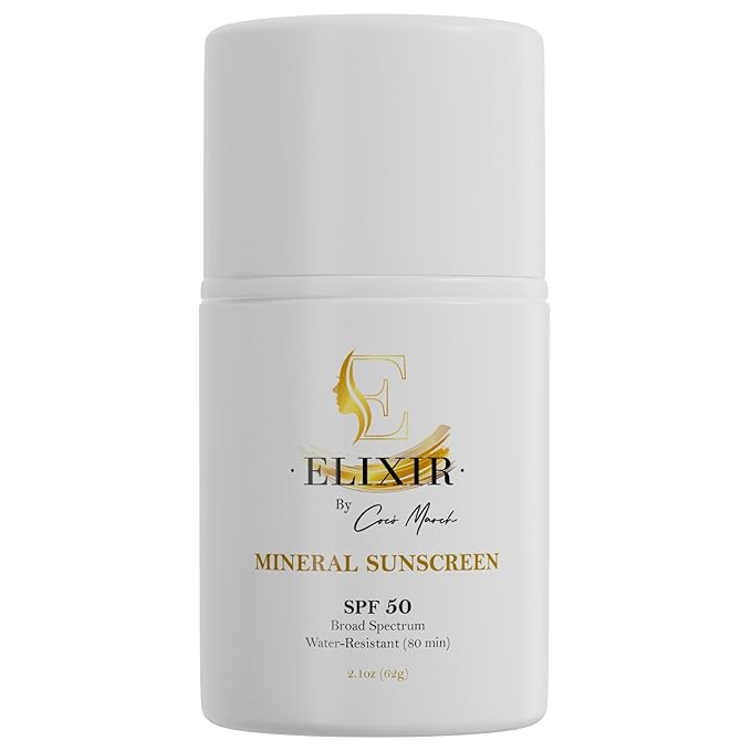Elixir by Cocó March Broad Spectrum Mineral Sunscreen SPF 50 Sun Protection, Water-Resistant-80 min, Hydrates and Enhances Skin, Adults and Children- 2.1 Oz 59 g