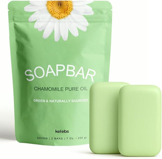 KELEBS Hypoallergenic Bar Soap for Men & Women with Sensitive Skin | Hydrating & Calming with Chamomile Oil | Face & Body Wash | Natural Ingredients | Fragrance-Free, Vegan, No SLS | 2 Bars