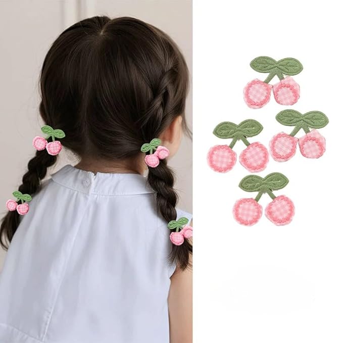 4Pcs Pink Fabric Cherry Hair Clips for Women Girls Sweet Hairpins Pink Barrettes Duckbill Hair Accessories, Cute Clips and Barrettes for Beauty and Personal Care