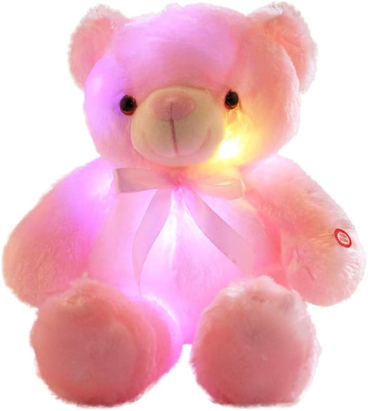 LED Teddy Bears Stuffed Animals, Cute Glow Bear Plush Toys Creative Colorful Luminous Light Up Doll Gifts for Bedroom, Kids, Baby, Valentine (Pink,18 inch)