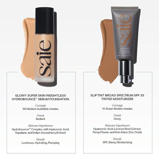 Saie Slip Tint Tinted Moisturizer with SPF 35 - Light Coverage, Glowy Skin Tint & Mineral Sunscreen for Face with Hydrating Hyaluronic Acid - Summer Makeup Essential - Shade Eight (1.35 oz)