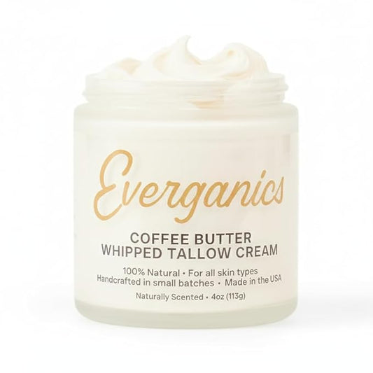 | Organic Coffee Butter Whipped Tallow Cream for Skin | Grass-Fed Beef Tallow Natural Moisturizer for Face & Body | Made in USA | 4 oz (Large Size)