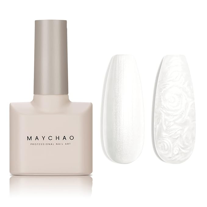 MAYCHAO 15ML Pearl Gel Nail Polish 1Pc Pearlescent Shell White Nail Polish Soak Off Shimmer Mermaid Gel Polish for Nail Art Manicure Salon DIY at Home, 0.5 OZ
