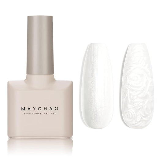 MAYCHAO 15ML Pearl Gel Nail Polish 1Pc Pearlescent Shell White Nail Polish Soak Off Shimmer Mermaid Gel Polish for Nail Art Manicure Salon DIY at Home, 0.5 OZ