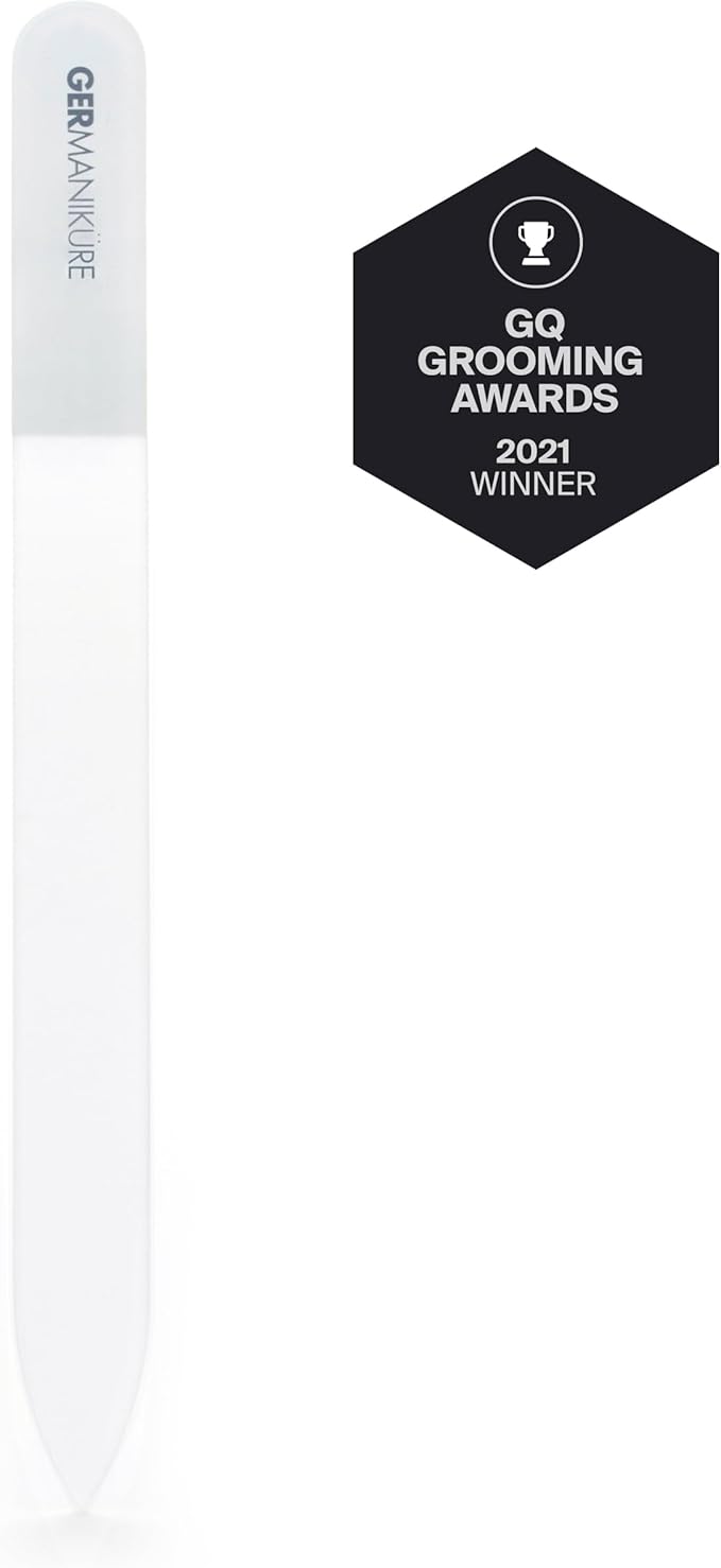 GERMANIKURE 5pc Manicure Set in Black Leather Case - Made in Solingen Germany, FINOX Stainless Steel and Crystal Glass Tools – Professional Quality Compact Nail Grooming Kit