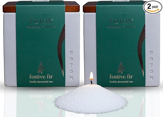 Foton Pearled Candle Multipack Le Cube Concrete Vase Set (2 x 16 Oz) - Festive Fir Scented - Refillable Jar Scented Candle Sand with 15 Wicks Each - Natural Non-Toxic Decorative Candles for Home